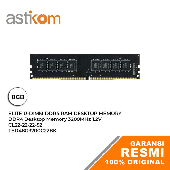 RAM PC TEAM ELITE DDR4 8GB 3200MHZ 1.2V TED48G3200C22BK