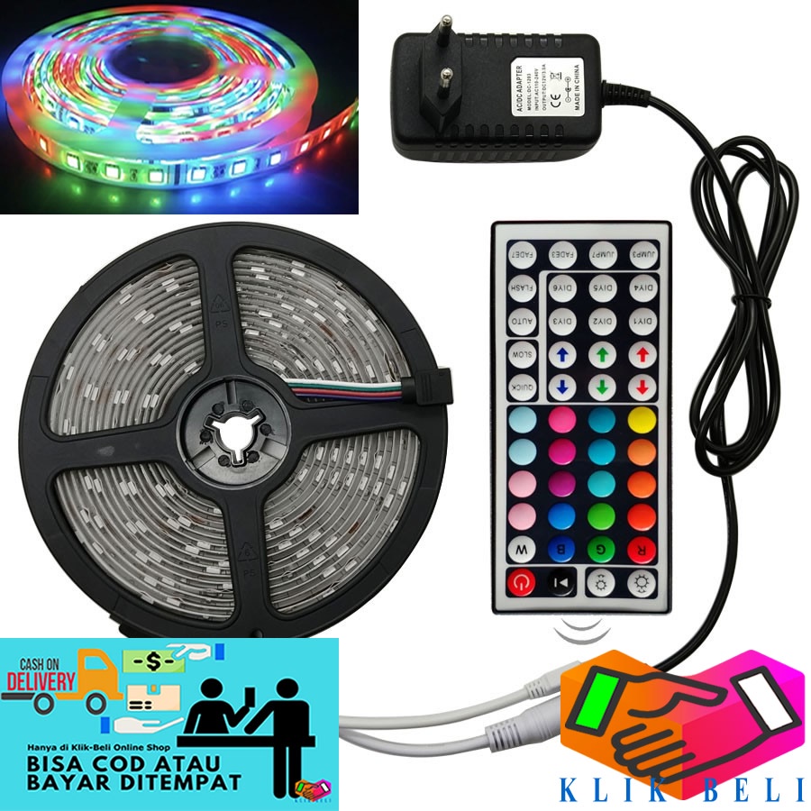 Lampu Strip RGB LED Panjang 5 Meter SMD Dekorasi Hias Tumblr 3528 Remote + Adaptor + Modul