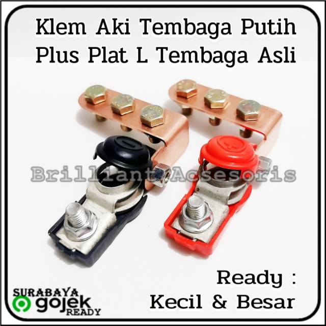 Klem Accu / Aki TEMBAGA PUTIH - Plus  Plat L Tembaga Asli - Ready Besar dan Kecil - Harga Set