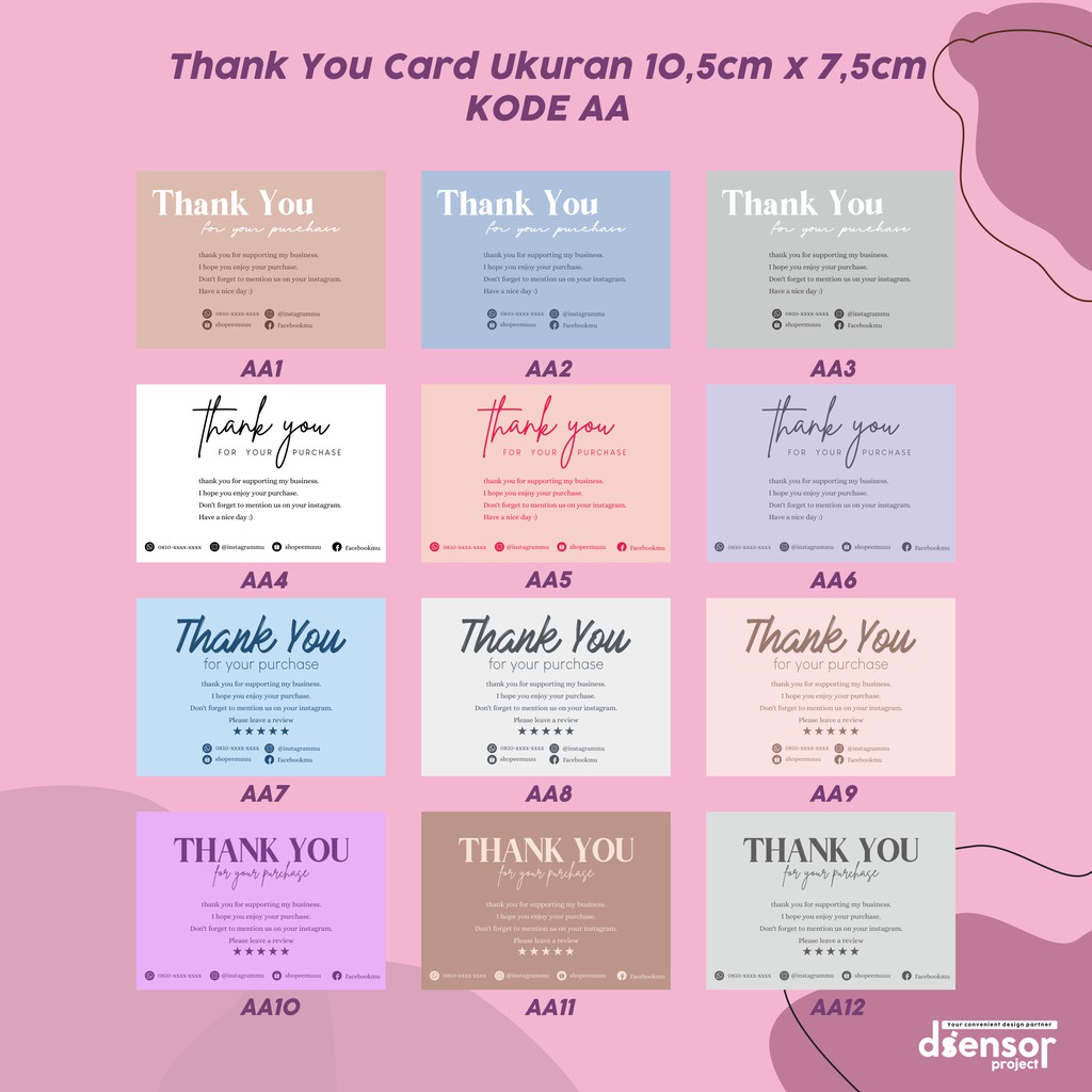 

THANK YOU CARD/ KARTU TERIMAKASIH/ KARTU NAMA (BISA CUSTOM) KODE AA || UKURAN 10,5X7,5