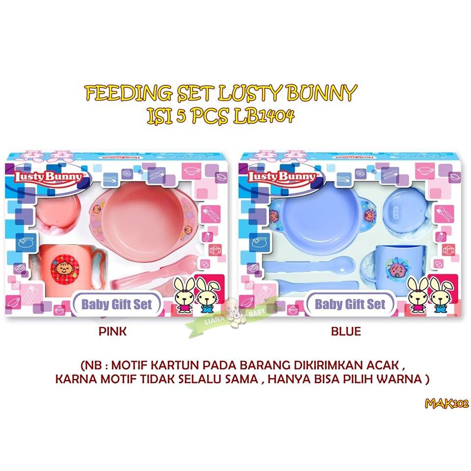 MAK102 FEEDING SET LUSTY BUNNY ISI 5 PCS LB1404 PERLENGKAPAN MAKAN BAYI