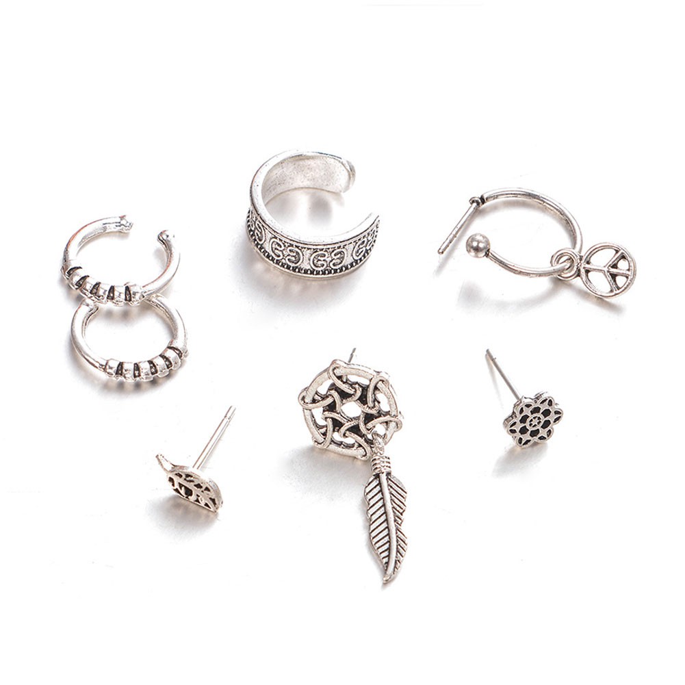 Set Anting Jepit Gaya Boho Punk Retro Motif Ukiran Matahari