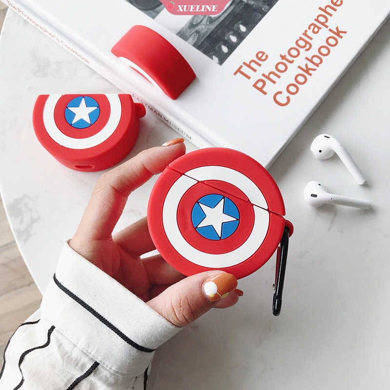 Cover Pelindung Bahan Silikon Motif Captain America Untuk AirPods 1 2