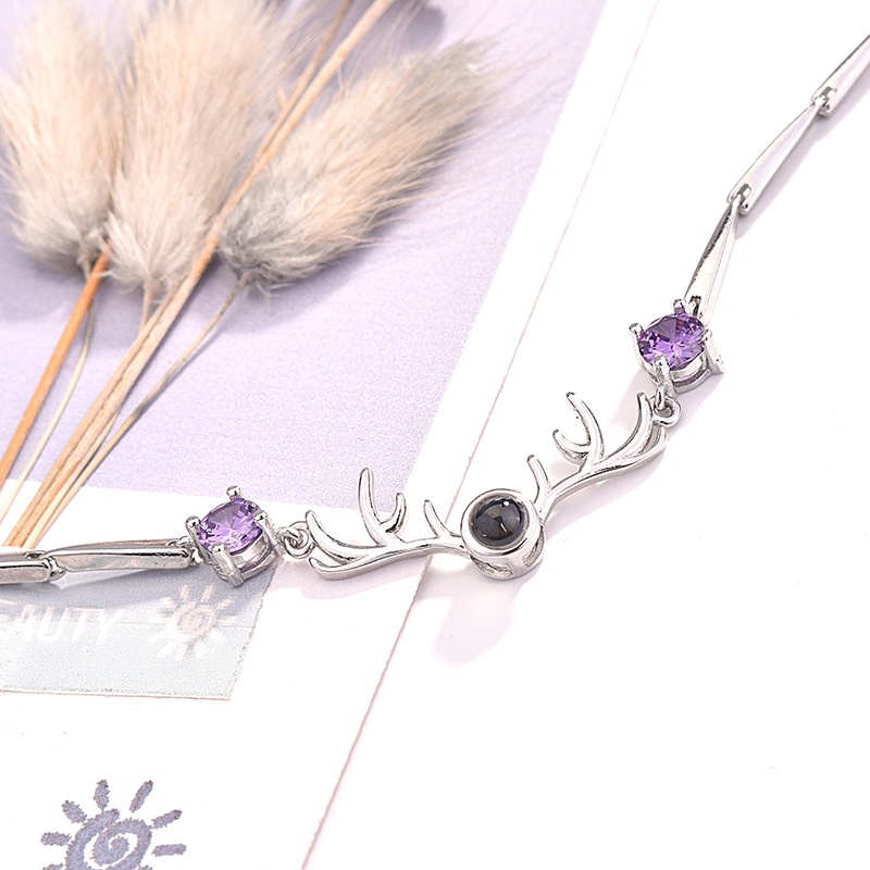Gelang Desain Tanduk 100 Bahasa I Love You Bahan Stainless Steel Untuk Wanita