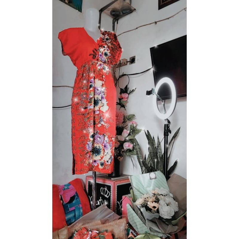 Baju daster motif Bali .karet pinggang