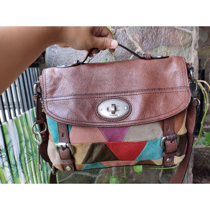 PRELOVED PL TAS BAG FOSSIL MADDOX SATCHEL CONVERTIBLE CONVERTIBEL TURNLOCK TURN LOCK KISSLOCK KISS L