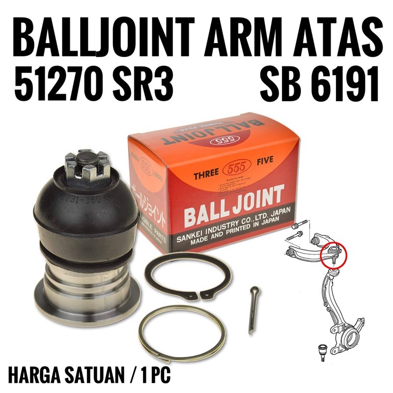 SB 6191 555 51270 SR3 Balljoint Atas Honda Civic Grand Genio Ferio 1988-2000 Crv Gen 1 RD1 2000-2001