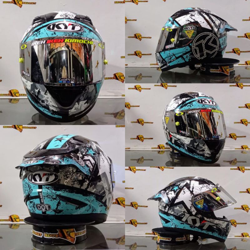 Helm KYT R10 AquaMarine /Aqua blue Paket Ganteng (Ongkir Termurah 2kg)-GANTENG AQUAblue/slv