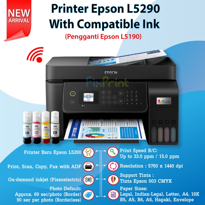 Printer Epson L5290 / L5296 Pengganti L5290 Print Copy Scan F4 Fax ADF WiFi All in One