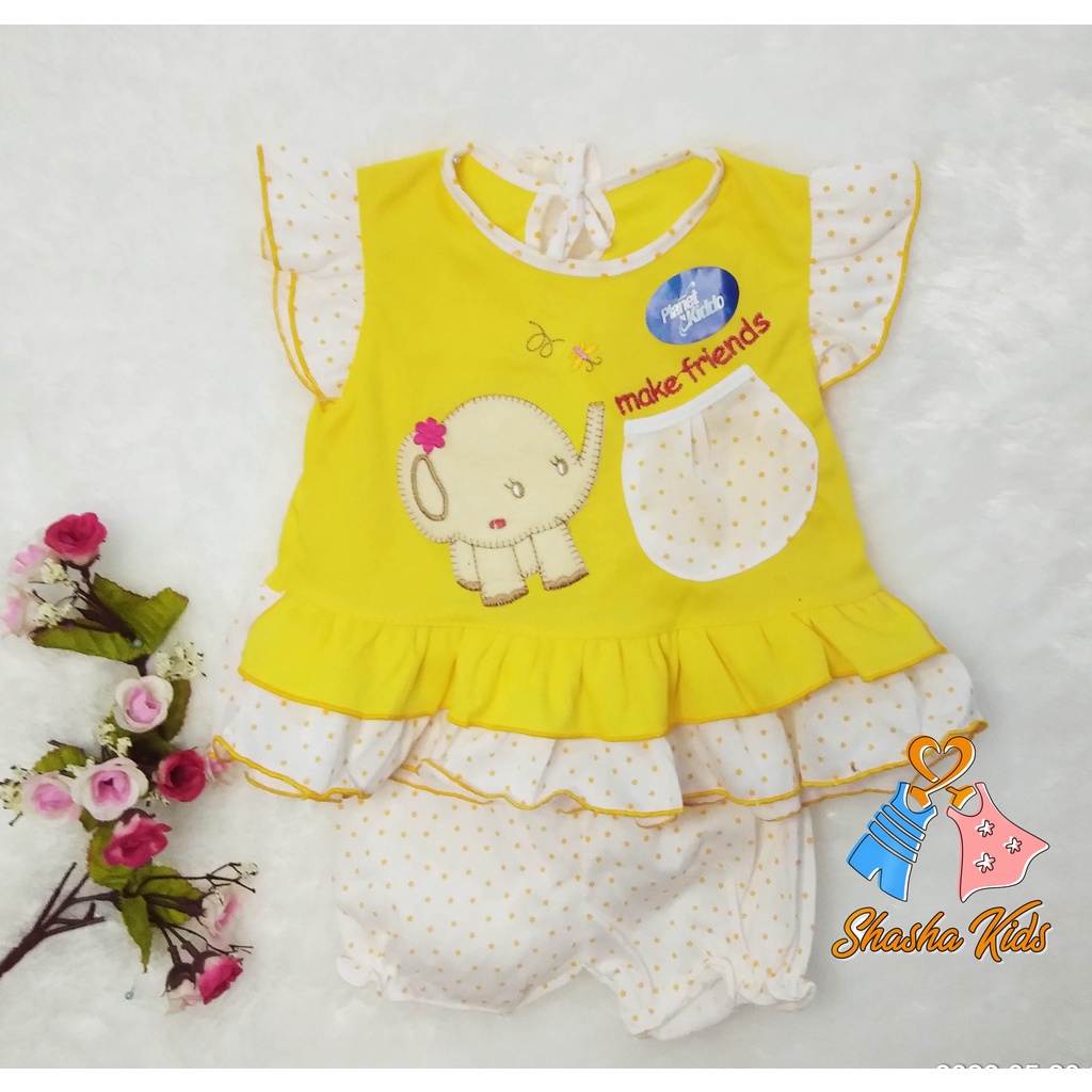 [L-17]  Baju Bayi Perempuan / Setelan  Bayi  Perempuan Planet Kids cantik  motif lucu  0-3 bln