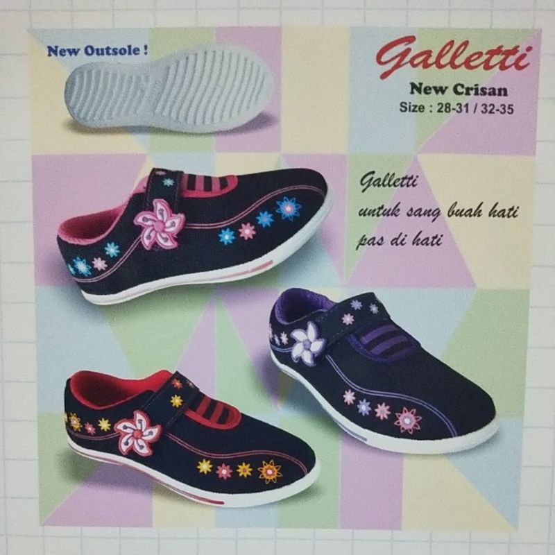 GALETTI NEW CRISAN - 28-31 Sepatu Hitam untuk sekolah Anak Perempuan motif bunga-bunga - Galletti New Crisan