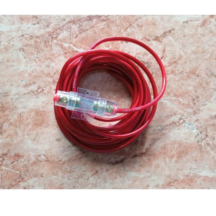 Keluaran Terbaru.. 5 Meter Kabel Power 8 Awg + Fuse / Sekring 60A untuk Audio mobil