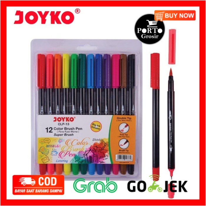 

(BISA COD) Joyko Color Brush Pen Double Tip Dua Mata Pena 12 Warna CLP-13