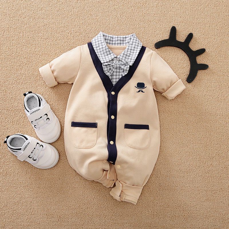[COD] Jumper anak laki laki jumper cream dasi kotak abu lucu premium / Baju baby anak 2 Tahun /Babylovanta