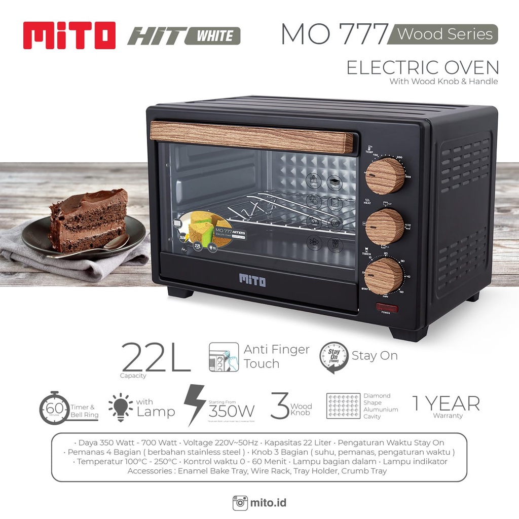 Oven MITO MO-777 Electric Oven Listrik Low Watt ( 22 Liter - 350 Watt) | MO777 Warna Baru