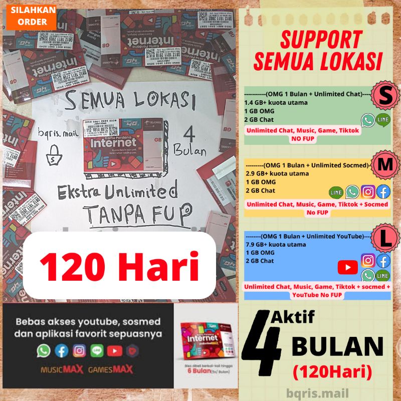 Kartu Perdana Ekstra UNLIMITED 4 BULAN TSEL OMG  (Semua Lokasi) || Siap Pakai |Backup