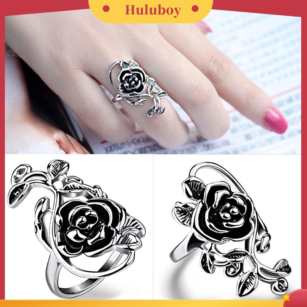 Hu Hu Hu Hu Hu Alat Bantu Pasang Kacamata♡ Cincin Enamel Bentuk Bunga Mawar Merambat Bahan Alloy Gaya Gothic Untuk Wanita