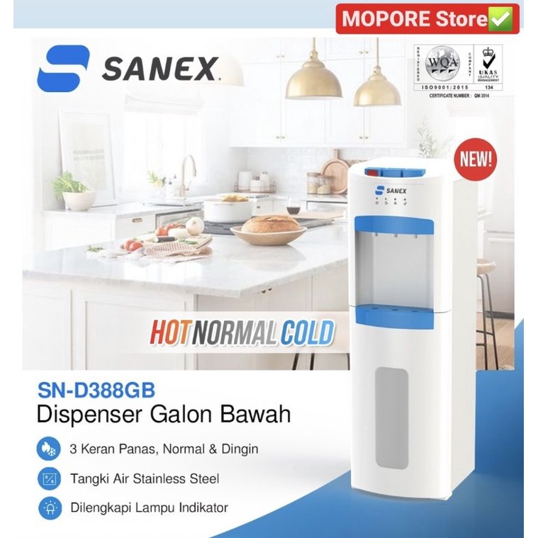 Dispenser SANEX Galon Bawah Hot, Normal, &amp; Cool SN-D388GB NEW Resmi