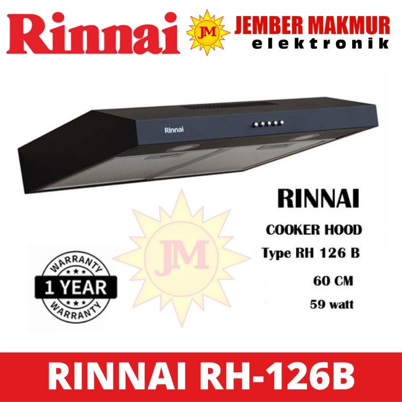 RINNAI RH 126B KOMPOR COOKER HOOD PENGHISAP ASAP DAPUR