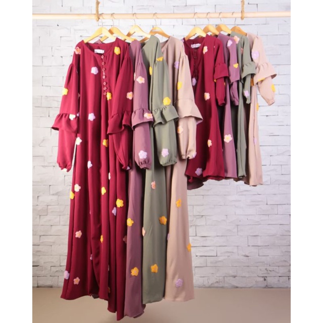 Terbaru Gamis Bordir Bunga Couple Gamis Bordir Bunga Pom Pom Crinkle