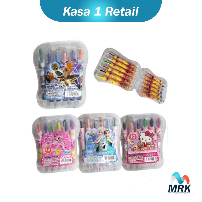 

Crayon Putar Pendek / Krayon Gambar dengan Box Oval Bening 12 Warna