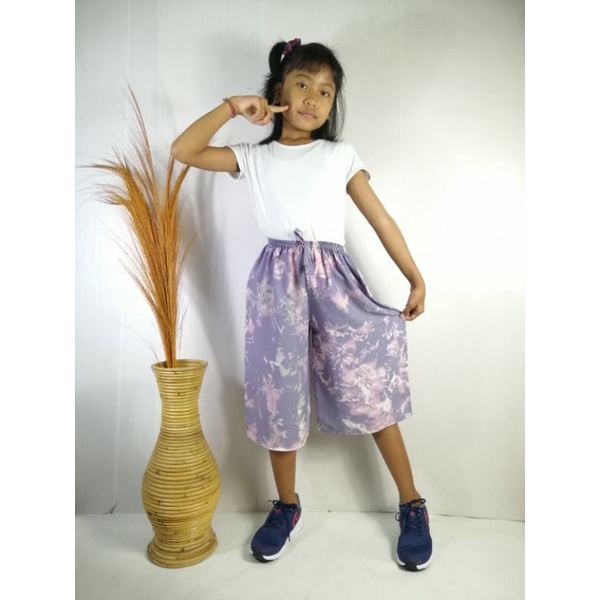 Celana Kulot 7/8 Rayon Tie Dye Anak (5-12 th) Free Scrunchies