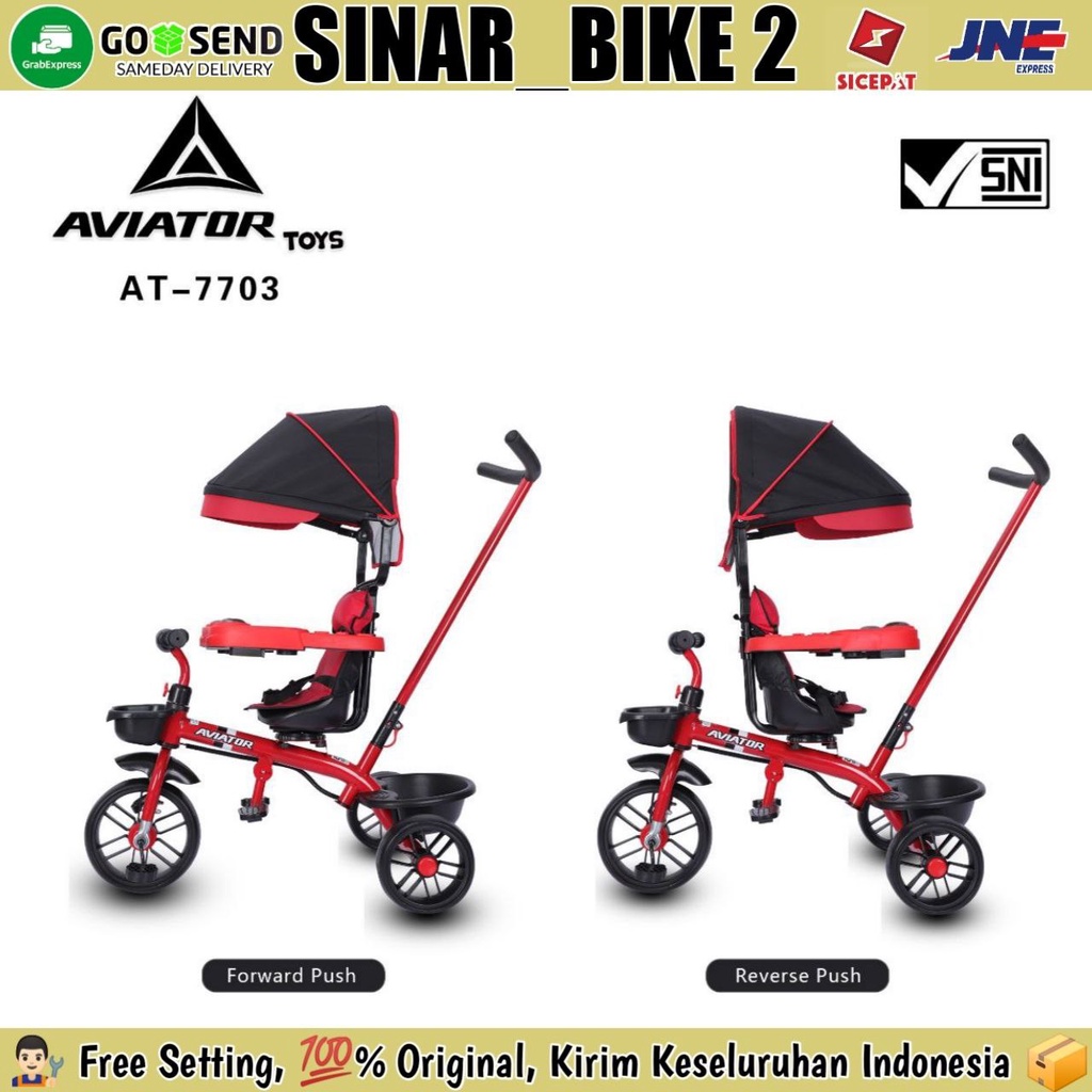 Sepeda Roda Tiga Anak  AVIATOR AT-7703 Kursi Putar Pengaman Musik