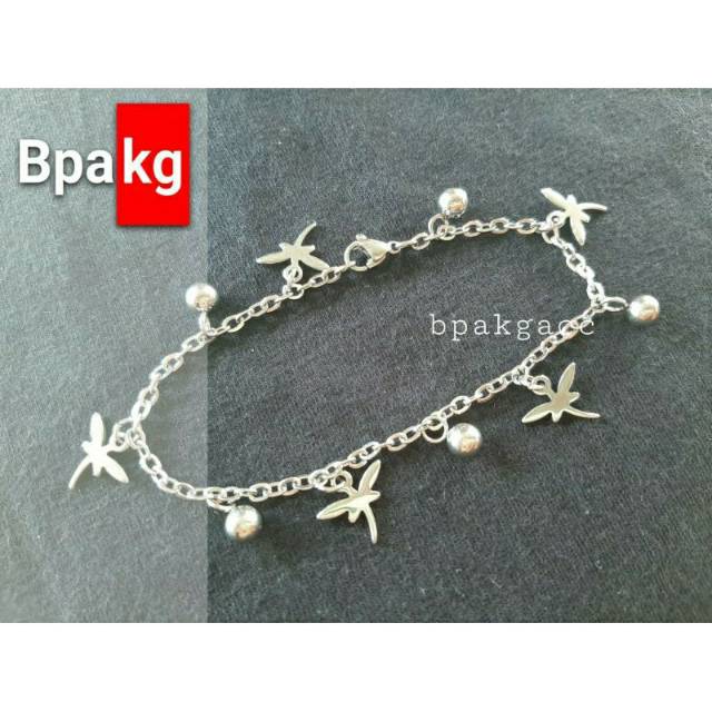 Gelang titanium silver jasmine melati # Gelang besi putih asli anti karat wanita cantik cewek cute