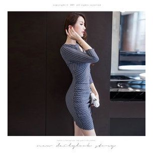 4246935 Dress Gray Oblique Sexy Stripe Cotton, back zipper  (S,M,L)