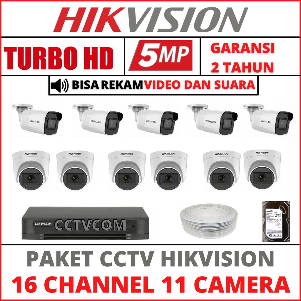 PAKET CCTV HIKVISION 5MP 16 CHANNEL 11 CAMERA TURBO HD KAMERA CCTV