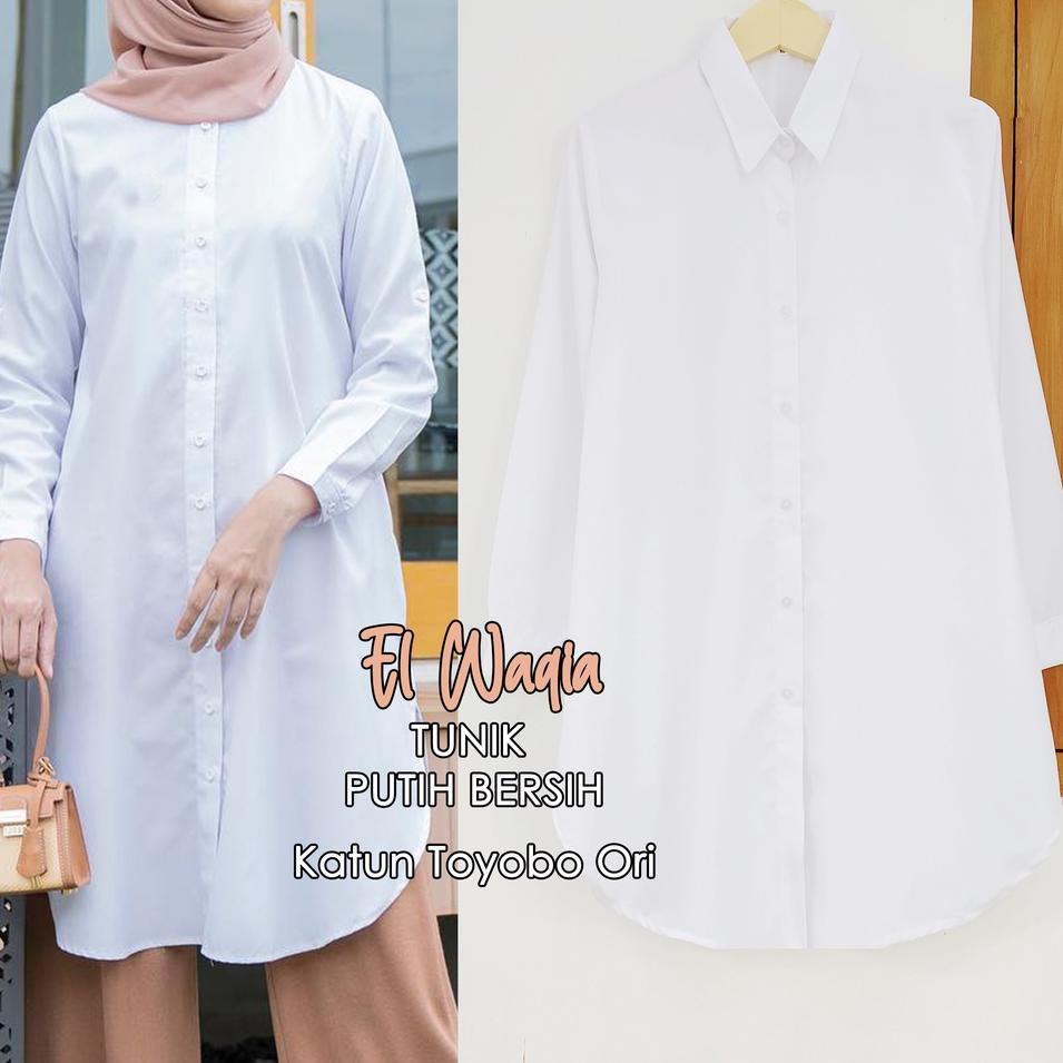 NeAlila Tunik Putih Bersih Katun Toyobo Baju Kerja Putih Tunik Putih Jumbo Stock terkini