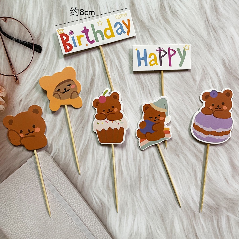 7pcs / set Topper Kue Desain Kartun Beruang Untuk Dekorasi Pesta Ulang Tahun Anak