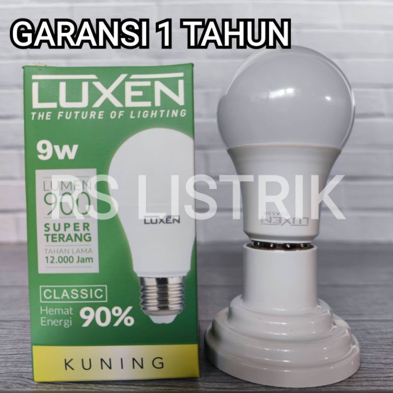 LUXEN LAMPU LED BULB 9W 9 WATT CLASSIC KUNING 3000K WARM WHITE