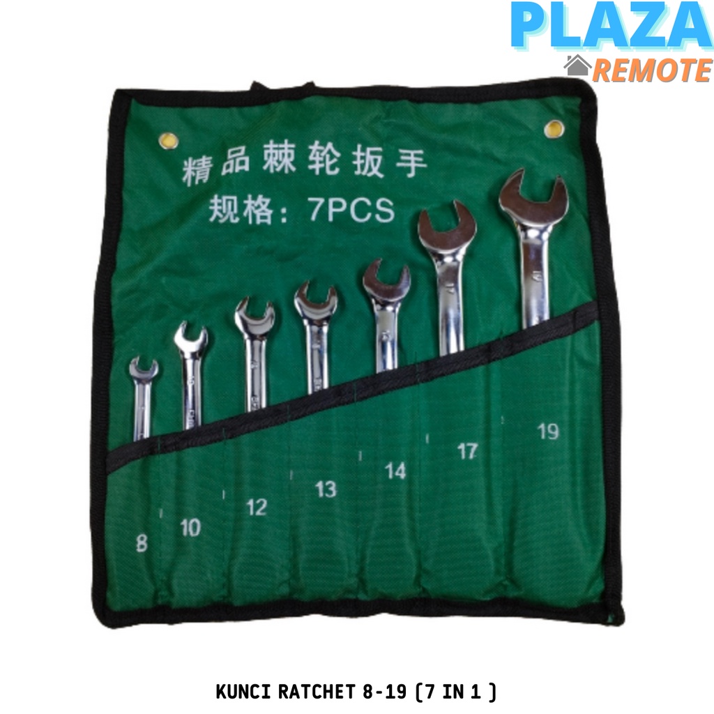 KUNCI RING PASS KOMBINASI RATCHET SET 8 - 19 MM 7IN1 CHROME VANADIUM
