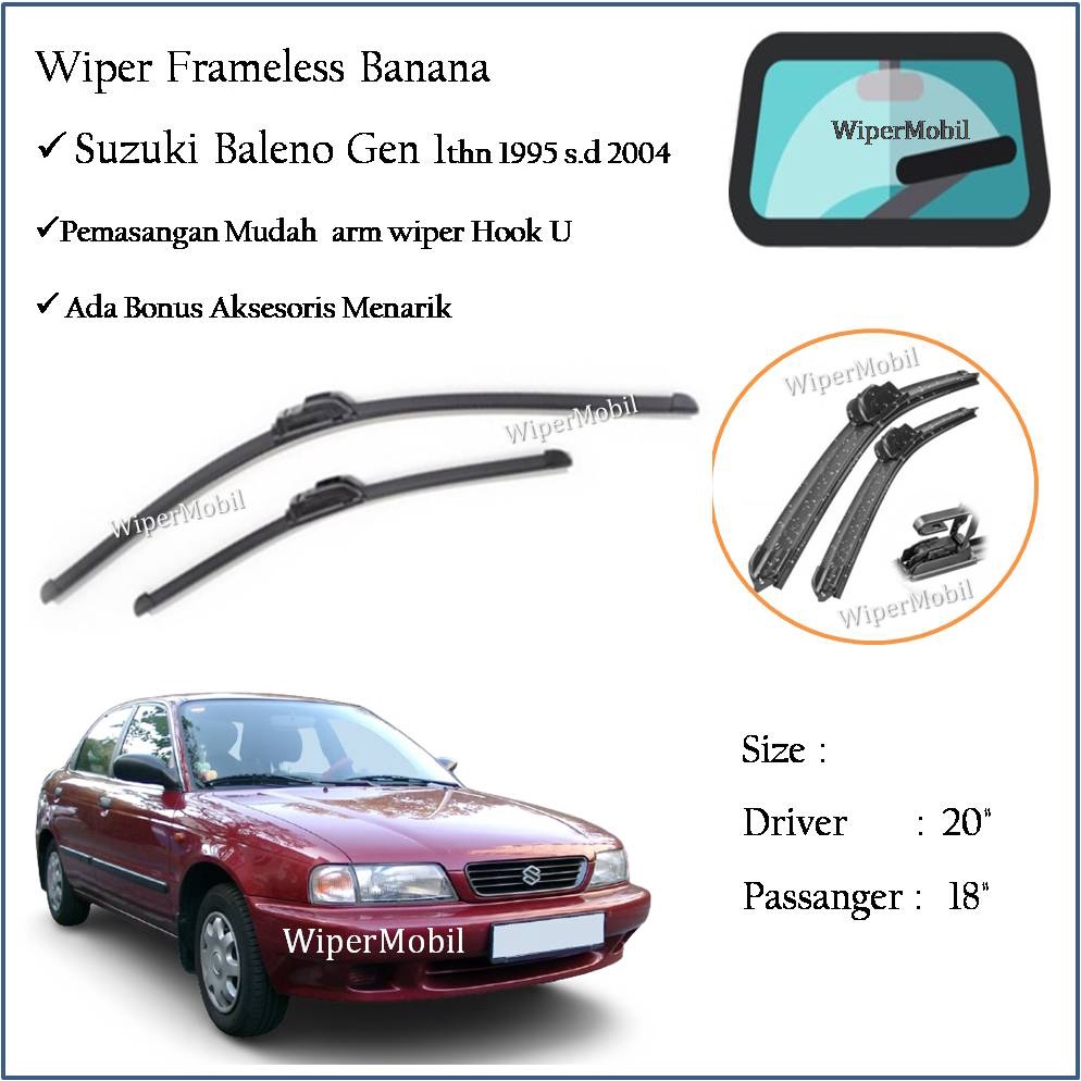 Wiper Frameless Kaca Mobil Suzuki Baleno Pertama 1995 1996 1997 1998 1999 2000 2001 2002 2003 2004