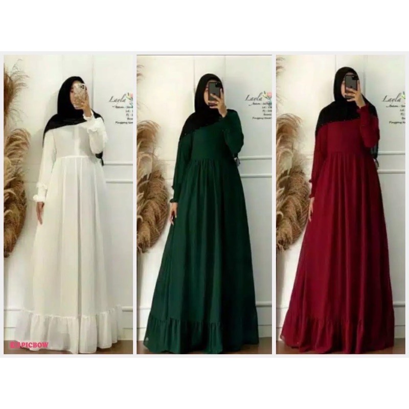 Gamis Ceruty Babydoll109% ORi Layla Dress Bahan cerruty Busui Full Furing -sundres - ORI