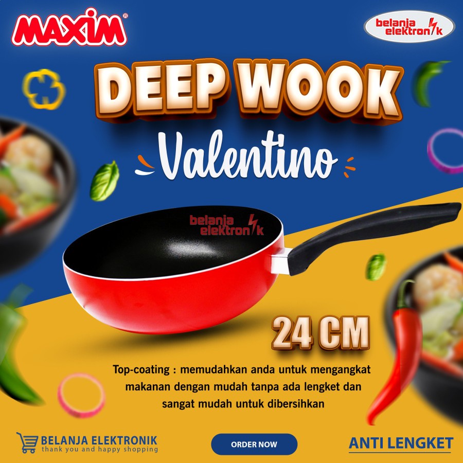 MAXIM Valentino 24 cm Deep Wok Wajan Penggorengan Teflon 24 cm