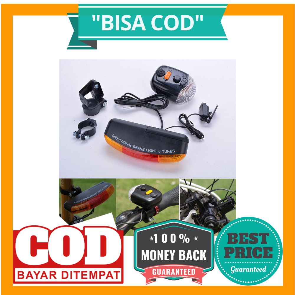 BISA COD TaffLED Lampu Sepeda Rem Sein Kiri Kanan 7 LED dengan Klakson - XC-408 - Black