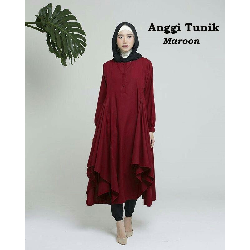 BEST SELLER  BAJU BUSANA MUSLIM TUNIC MAROON DRESS