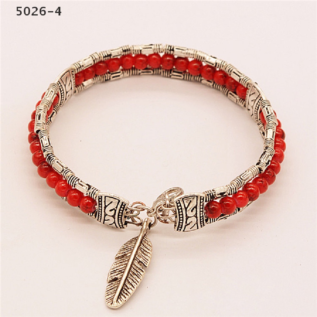 5026-4 Fashion Tibetan Silver Feather Bangle Women Gypsy Turquoise Vintage Bohemian Bracelet 5026-4