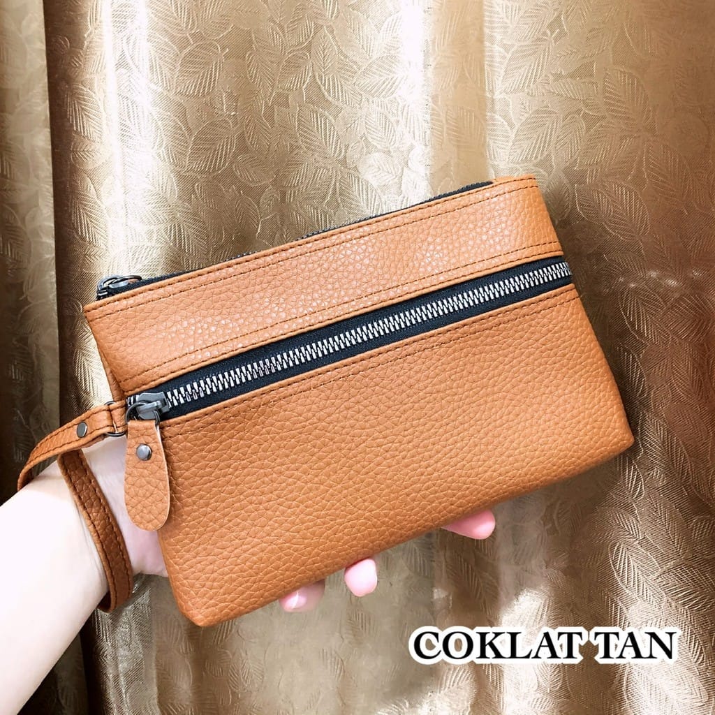 OMI DOMPET WANITA MURAH POUCH PAVIRUT SEMUA MASUK HP KUNCI HAND BAG ALL IN ADA TALI-COKLAT 2 RISLETING