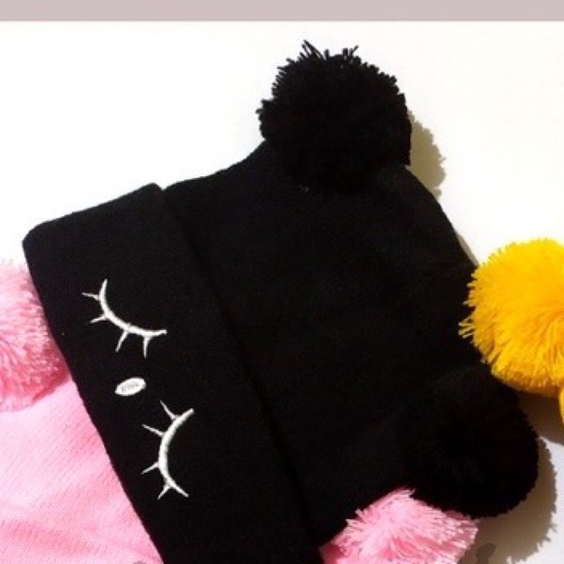 TOPI ANAK TOPI RAJUT POMPOM BORDIR MATA BEST QUALITY TOPI BAYI KUPLUK KEKINIAN