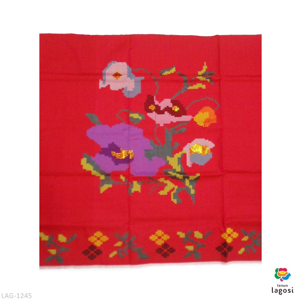 Kain Sarung Tenun Sutra Lagosi Bunga Besar Merah LAG-1245