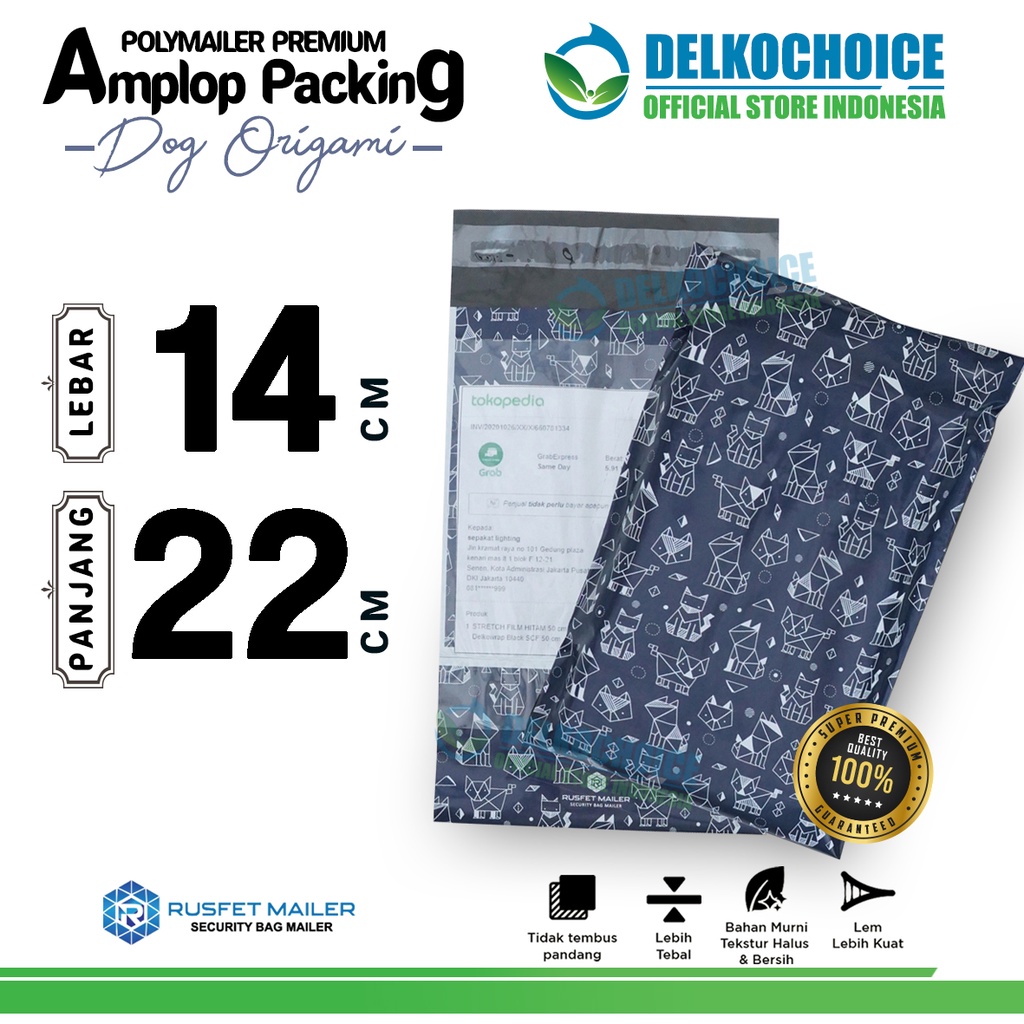

Polymailer Motif DOG ORIGAMI 14x22cm Amplop Plastik Packing Olshop PREMIUM / SATUAN