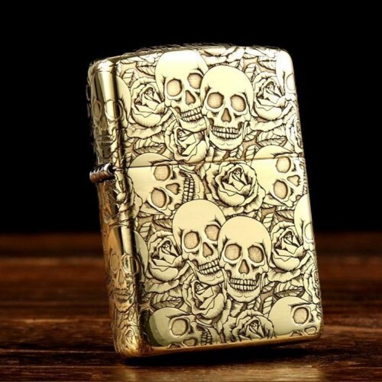 Korek Api Zippo Gold Skull Original Made In USA / Korek Api Unik/Zippo Murah/Zippo Unik/Lighter Mancis