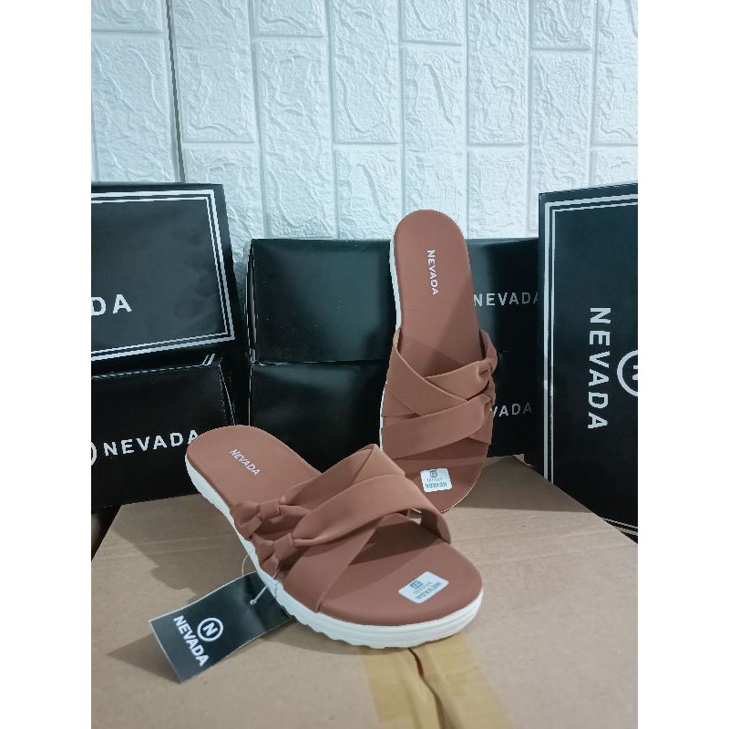 Sandal Nevada Terlaris SHOPPE | Sandal Slop Pita Wanita-Tan