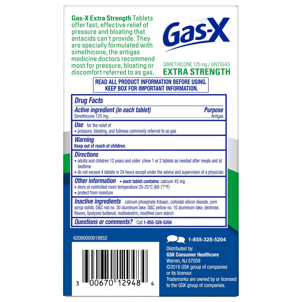 Gas-X Extra Strength Maag Asam Lambung Gas Bloating Relief with Simethicone 48 Chewable Tablets