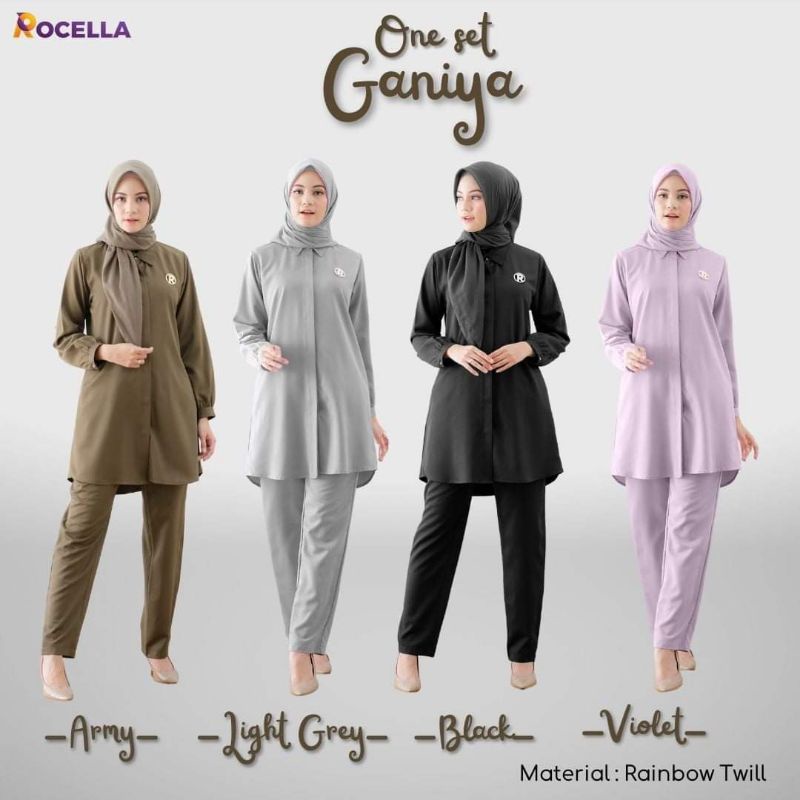 ONE SET GANIYA by ROCELLA SETELAN TUNIK+CELANA FREE BROS CANTIK RAINBOW TWILL BAJU KANTOR WANITA FOR