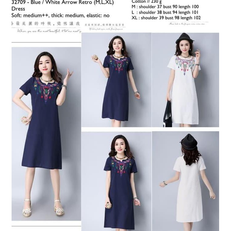 promo white,blue arrow retro (m,l,xl) dress -32709 terbaru