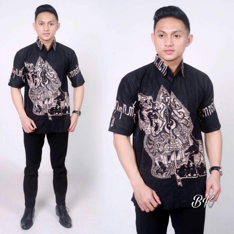 PAKAIAN PRIA HEM BATIK PRINTING MANUAL MOTIF WAYANG